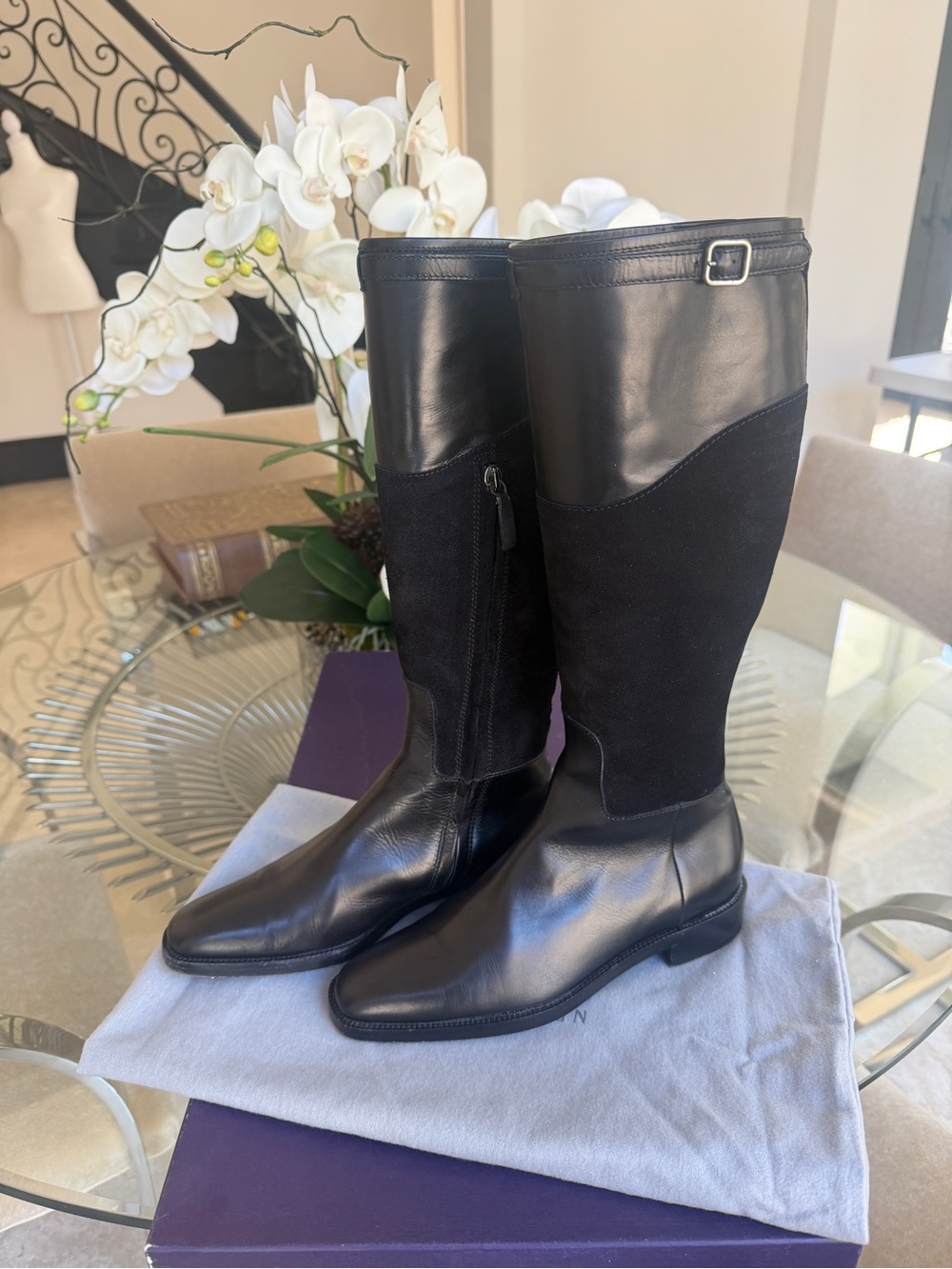 Ralph Lauren Purple Label, Black Leather and Suede Riding Boots. Size 6.